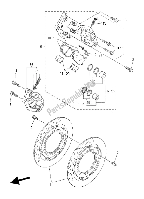 All parts for the Front Brake Caliper of the Yamaha FZ6 NA 600 2007