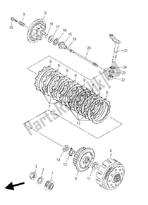 All parts for the Clutch of the Yamaha WR 450F 2010