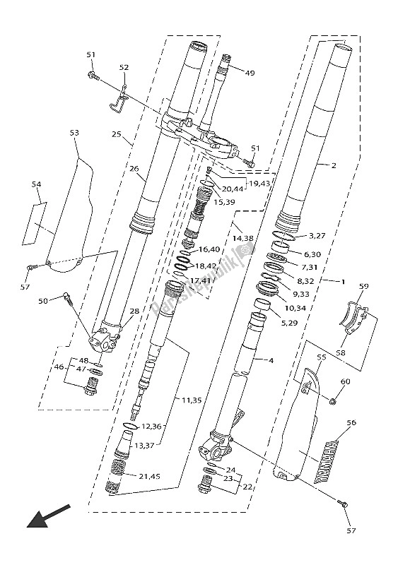 All parts for the Front Fork of the Yamaha WR 450F 2016