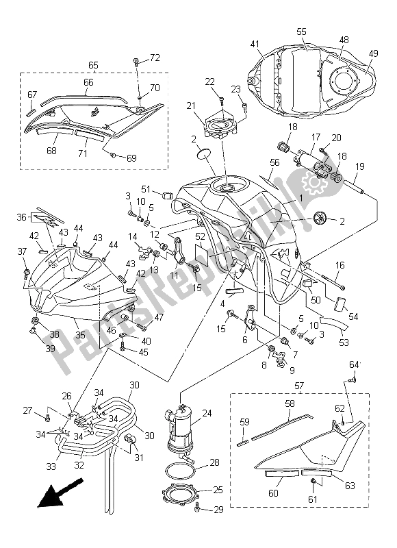 All parts for the Fuel Tank of the Yamaha YZF R1 1000 2014