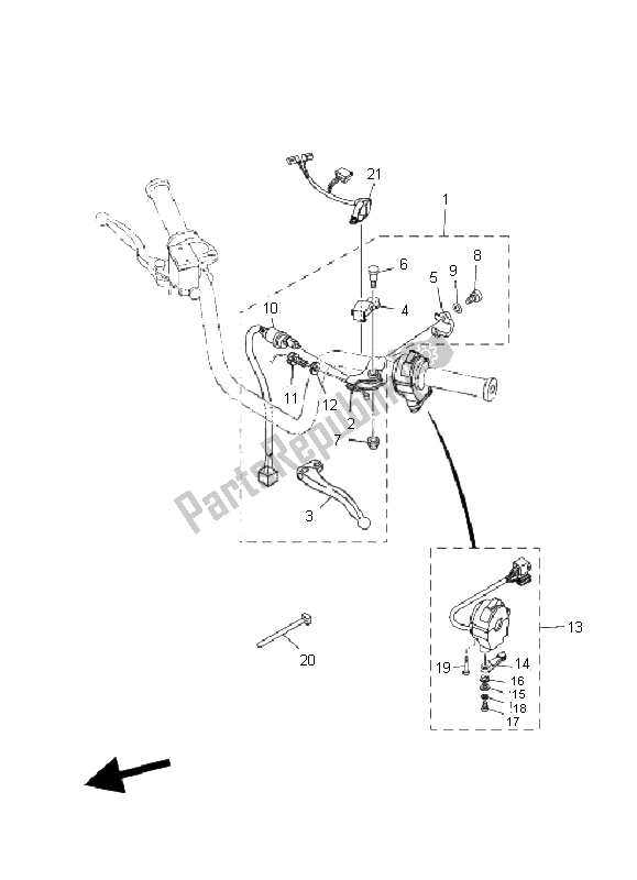 All parts for the Handle Switch & Lever of the Yamaha YFM 250 Bruin 2005