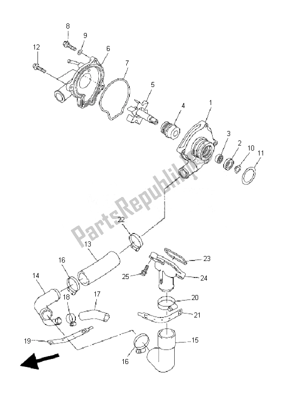 All parts for the Water Pump of the Yamaha FZ6 SHG Fazer 600 2007