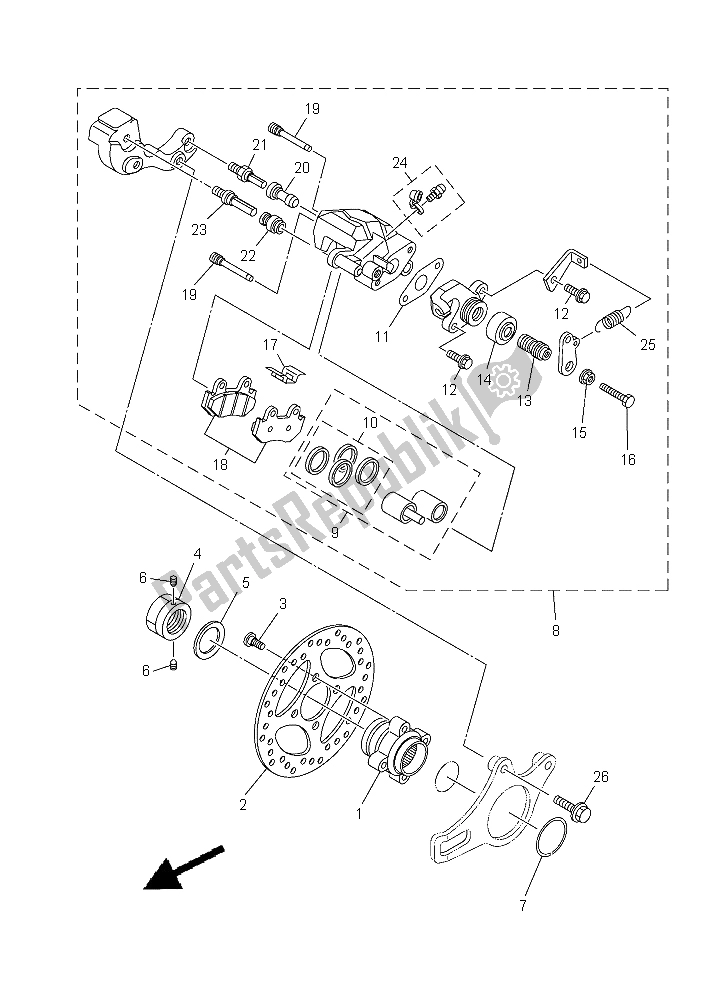 All parts for the Rear Brake Caliper of the Yamaha YFM 700R 2015