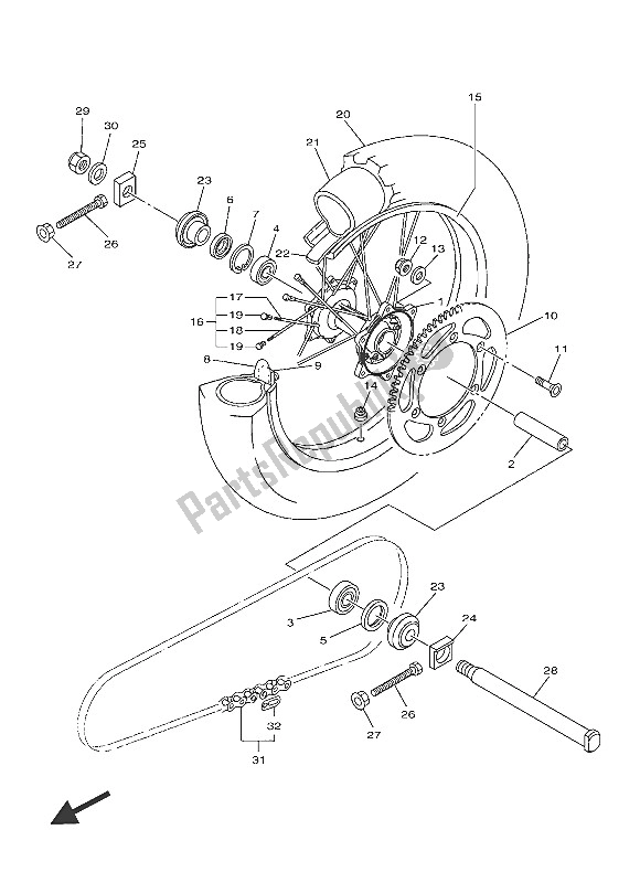 All parts for the Rear Wheel of the Yamaha YZ 250 FX 2016