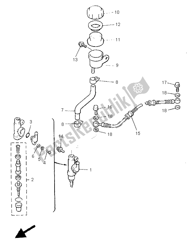 All parts for the Rear Master Cylinder of the Yamaha V MAX 12 1200 1999