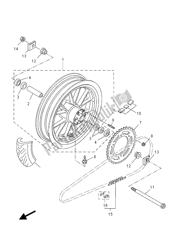 All parts for the Rear Wheel of the Yamaha MT 125A 2015