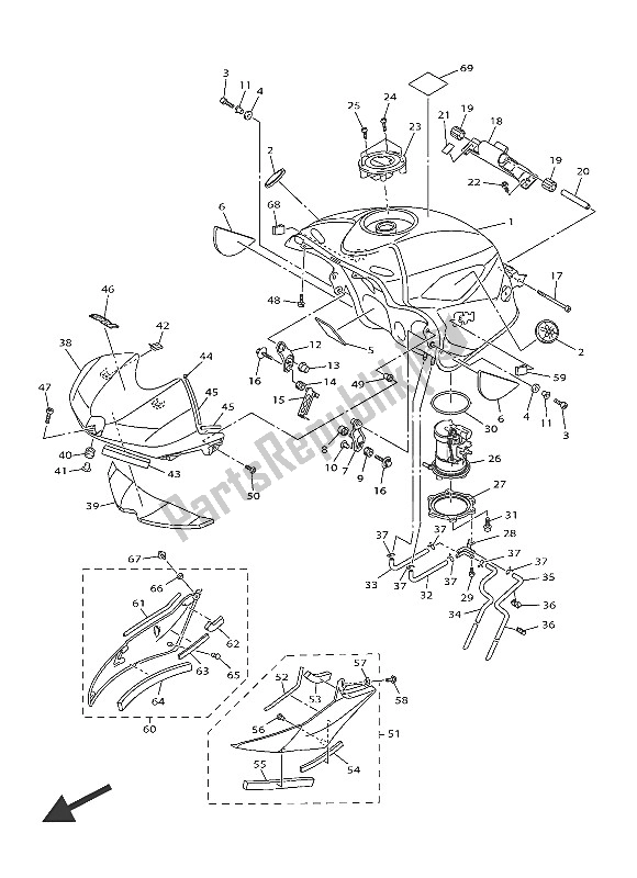 All parts for the Fuel Tank of the Yamaha YZF R6 600 2016