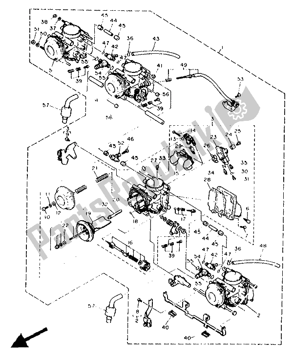 All parts for the Carburetor of the Yamaha FZR 1000 1991