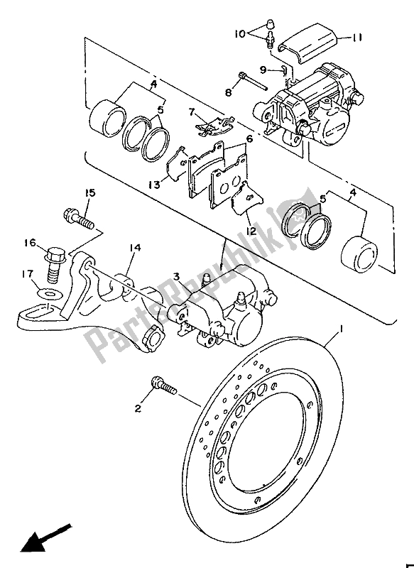 All parts for the Rear Brake Caliper of the Yamaha TDM 850 1992