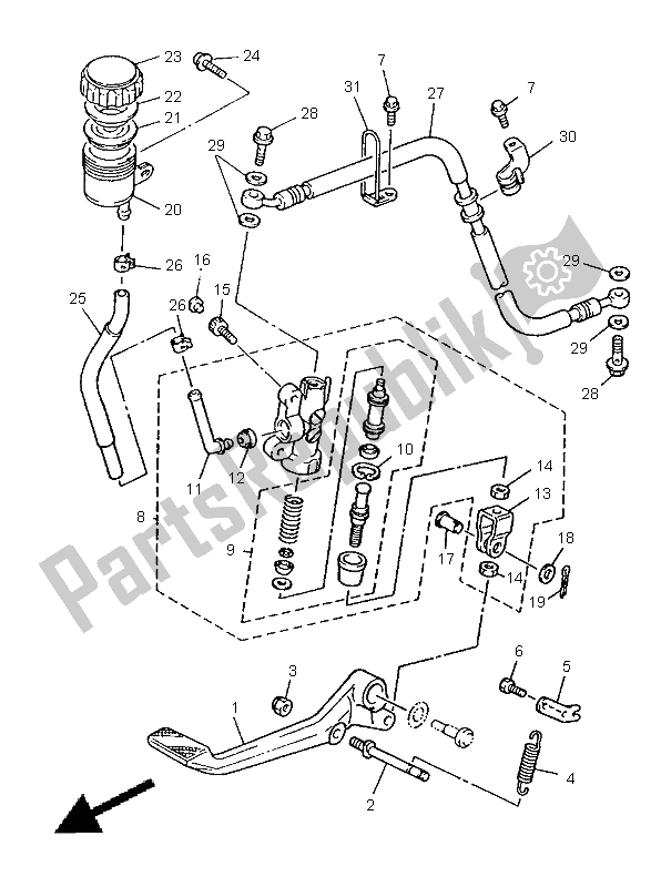 All parts for the Rear Master Cylinder of the Yamaha XJR 1200 SP 1998