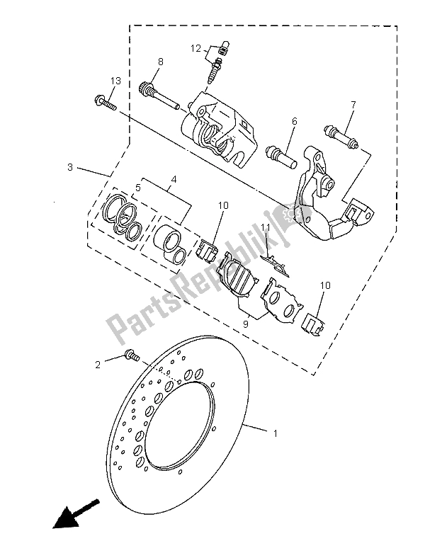 All parts for the Front Brake Caliper of the Yamaha XVS 650 Dragstar 1999