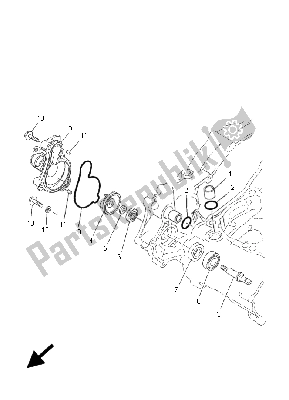 All parts for the Water Pump of the Yamaha YFZ 450 2009