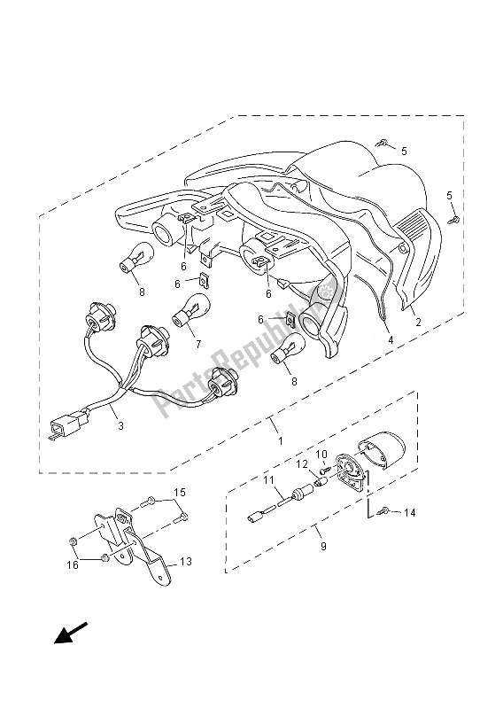 All parts for the Taillight of the Yamaha YN 50 2013