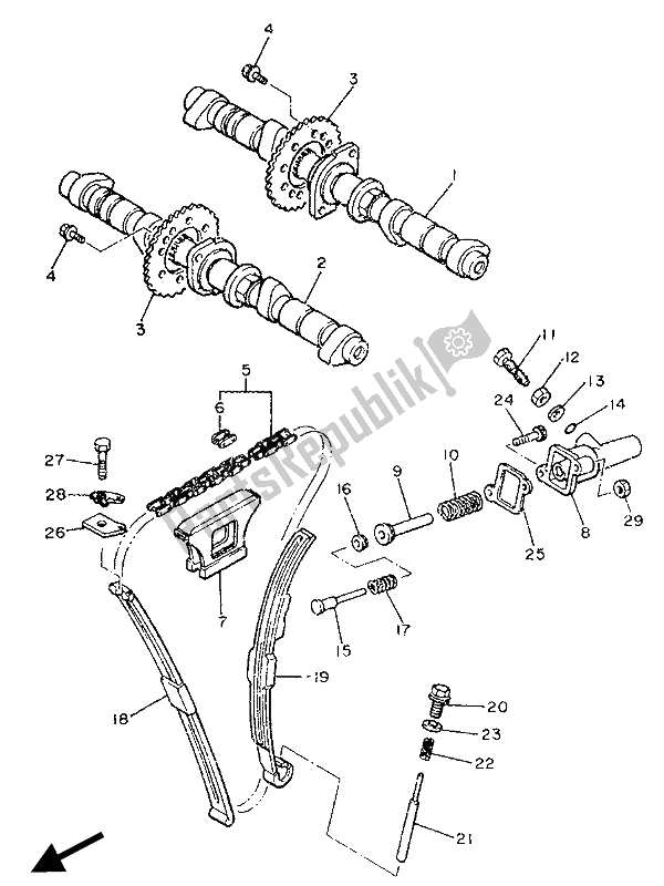 Alle onderdelen voor de Nokkenas & Ketting van de Yamaha FZ 600 1986