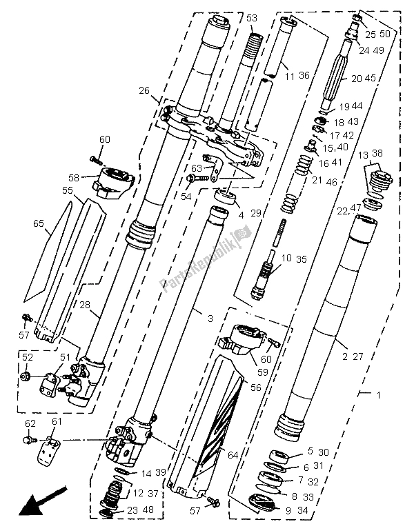 All parts for the Front Fork of the Yamaha YZ 125 LC 1995