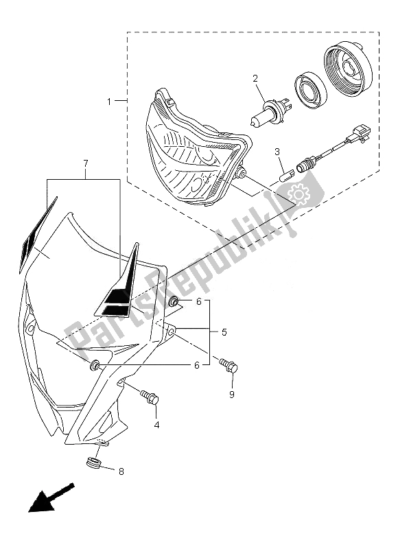 All parts for the Headlight of the Yamaha WR 450F 2013
