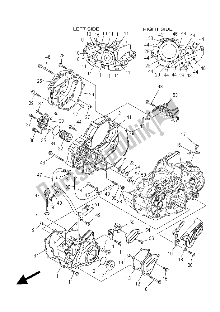 All parts for the Crankcase Cover 1 of the Yamaha YFZ 450R 2015