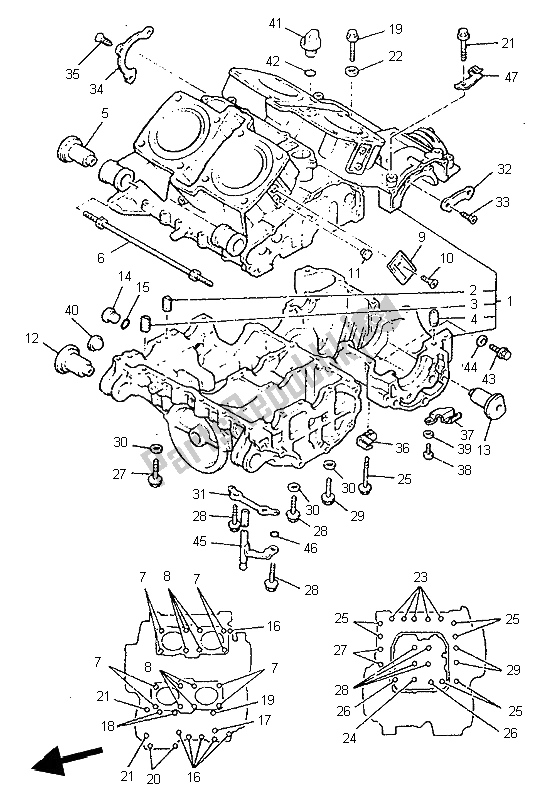 All parts for the Crankcase of the Yamaha V MAX 12 1200 1997