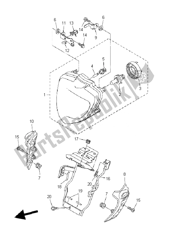 All parts for the Headlight of the Yamaha FZ6 Nahg 600 2007