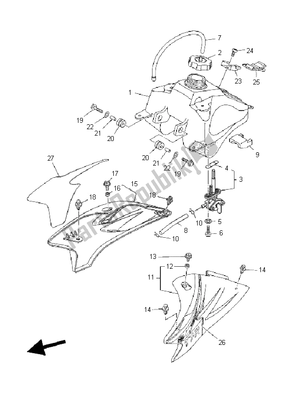 All parts for the Fuel Tank of the Yamaha TT R 50E 2008