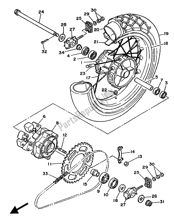 Todas as partes de Roda Traseira do Yamaha XTZ 750 Supertenere 1989