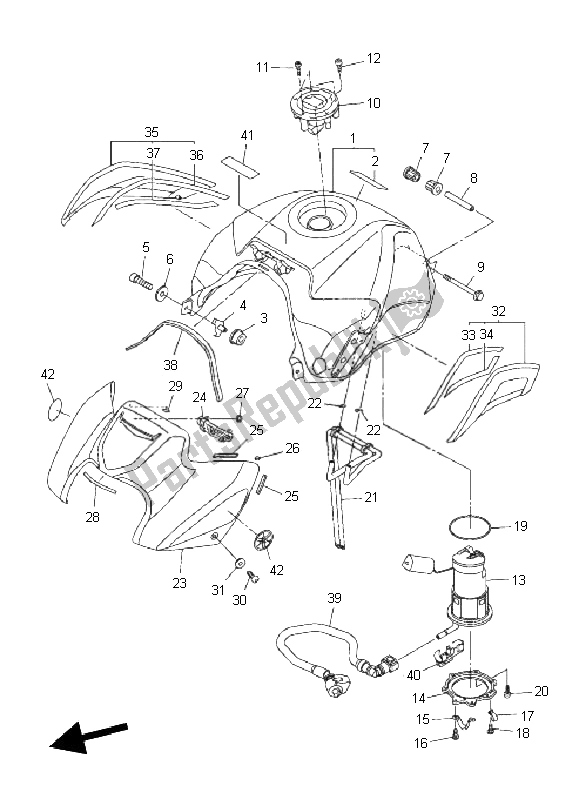 All parts for the Fuel Tank of the Yamaha FZ8 NA 800 2011