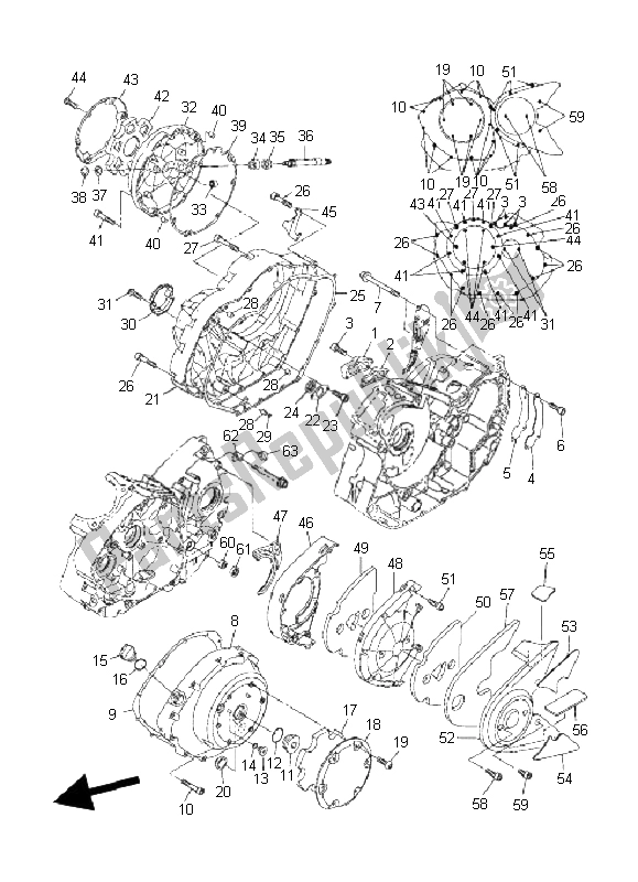 All parts for the Crankcase Cover 1 of the Yamaha XVS 1300A Midnight Star 2008