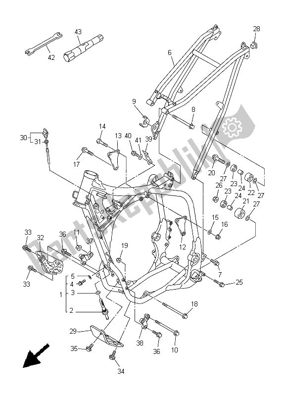 All parts for the Frame of the Yamaha YZ 250F 2005