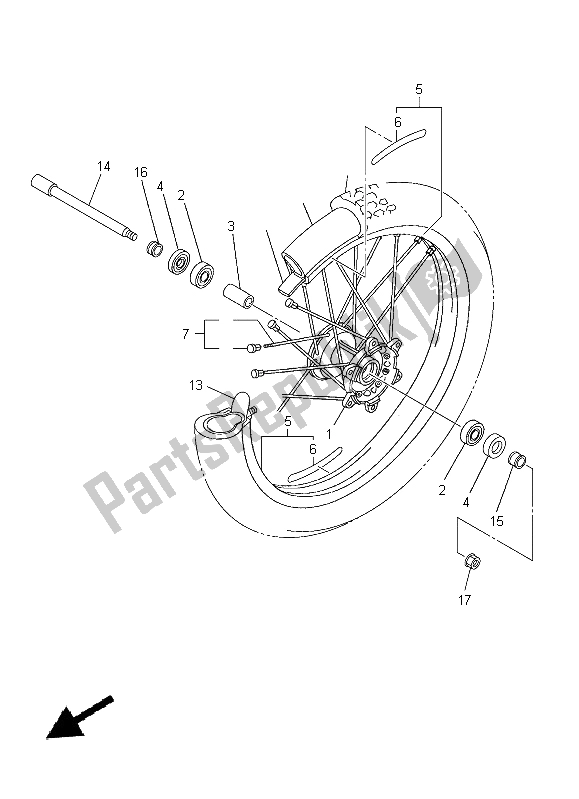 All parts for the Front Wheel of the Yamaha YZ 250F 2015