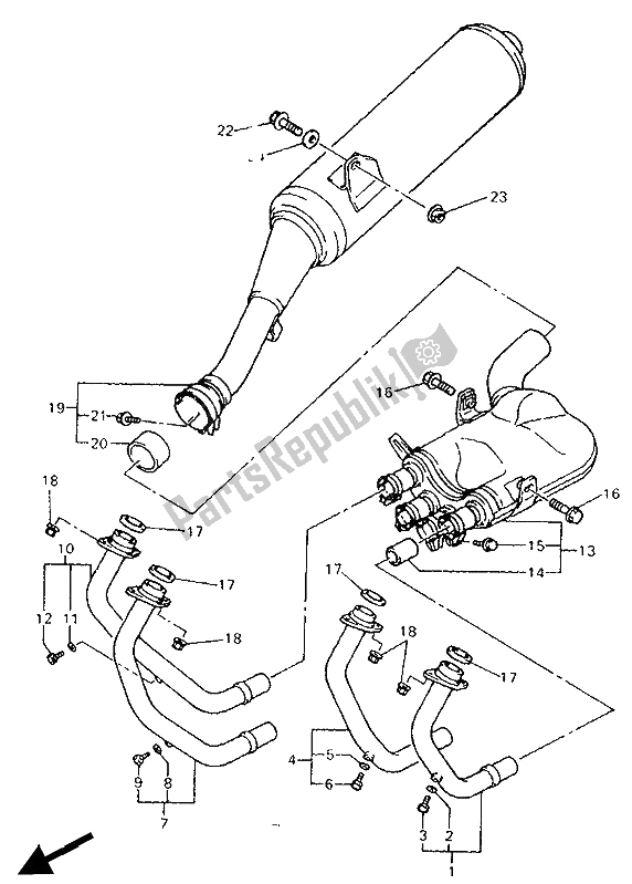 Tutte le parti per il Scarico del Yamaha GTS 1000 1994