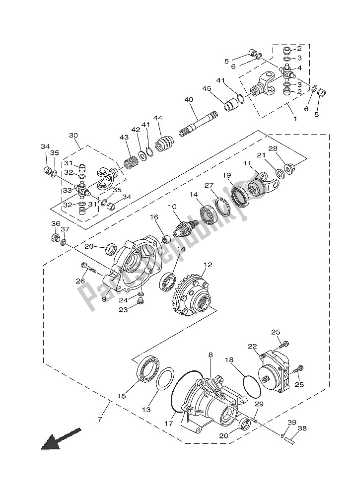 All parts for the Front Differential of the Yamaha YFM 450 Fwad IRS Grizzly 4X4 2016