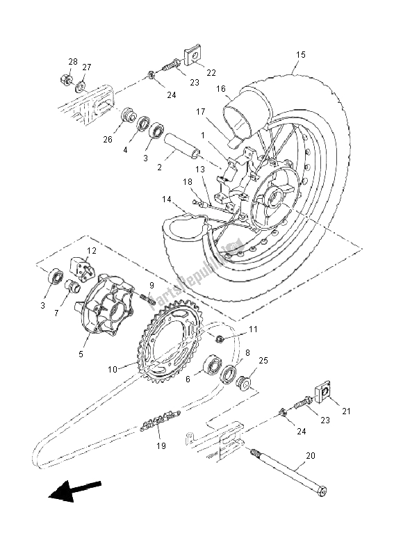 All parts for the Rear Wheel of the Yamaha XT 660X 2011