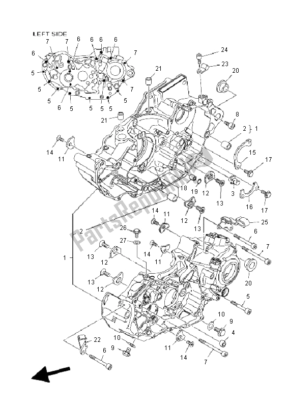 All parts for the Crankcase of the Yamaha YZF 450R SE 2011