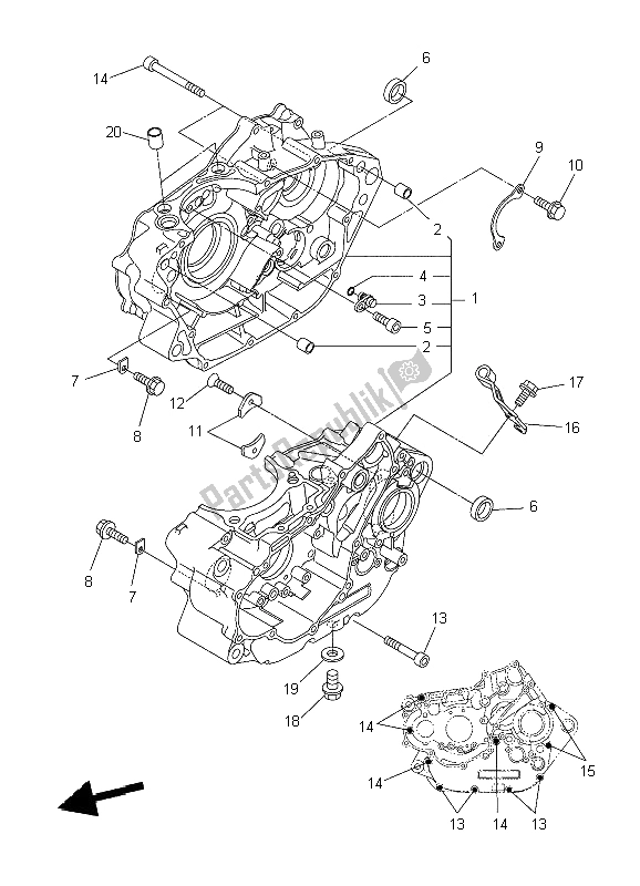 All parts for the Crankcase of the Yamaha WR 250X 2009