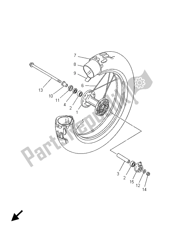 All parts for the Front Wheel of the Yamaha TW 125 2001