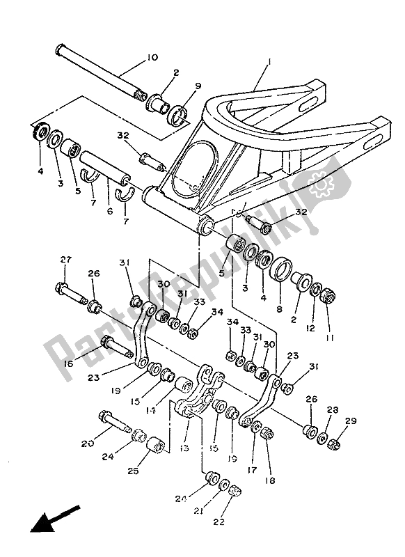 All parts for the Rear Arm of the Yamaha TZ 250S 1986