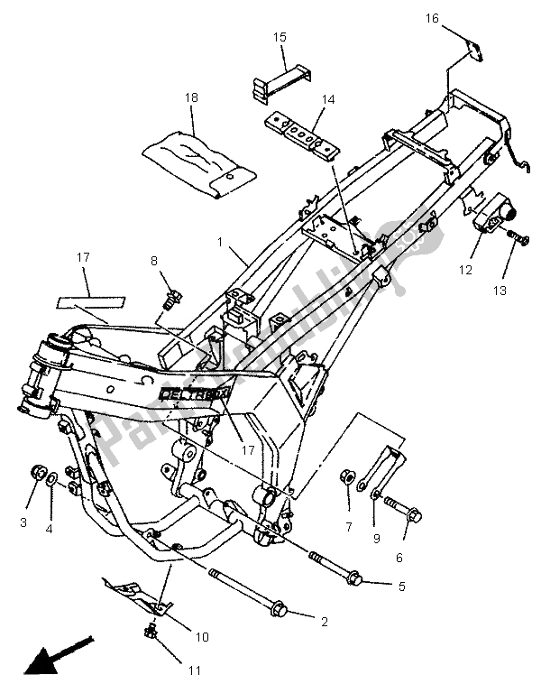 Tutte le parti per il Telaio del Yamaha TDR 125 1995