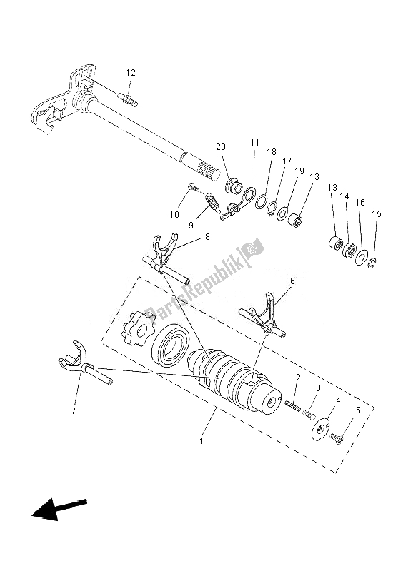 All parts for the Shift Cam & Fork of the Yamaha XT 660Z Tenere 2010