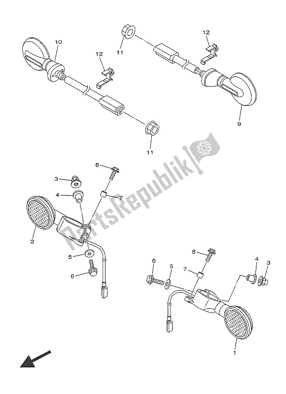 All parts for the Flasher Light of the Yamaha XVS 1300 CU 2016