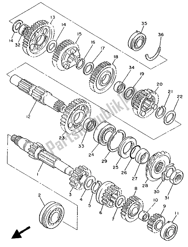 All parts for the Transmission of the Yamaha FJ 1200A 1992