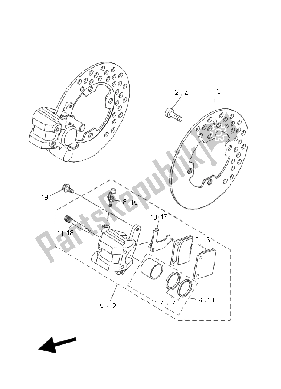 All parts for the Front Brake Caliper of the Yamaha YFM 350 BA Bruin 2X4 2005