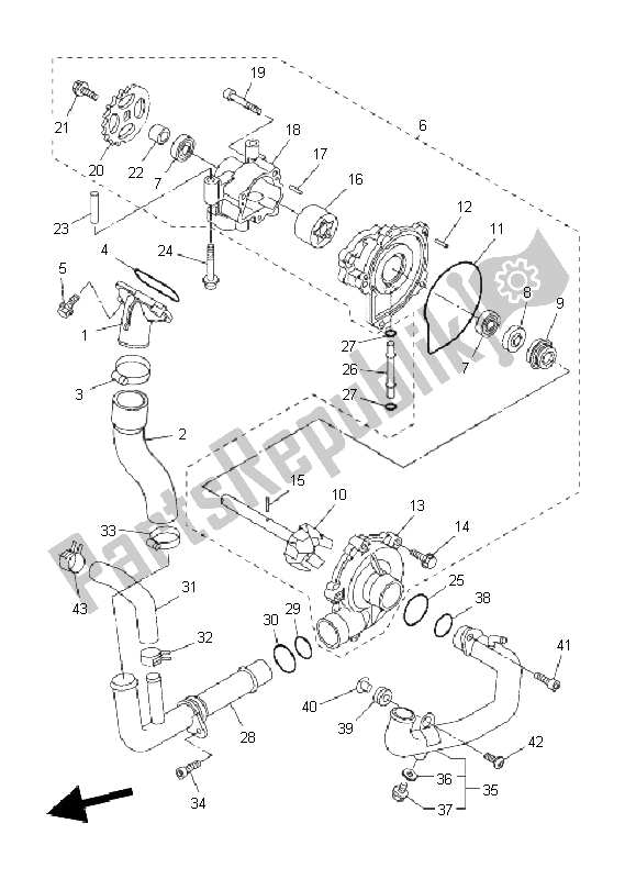 Alle onderdelen voor de Waterpomp van de Yamaha FZ8 N 800 2011