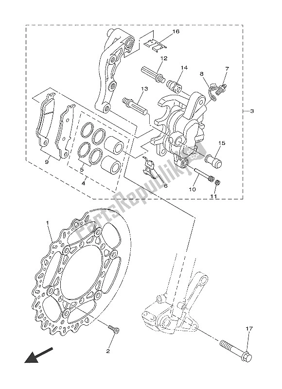 All parts for the Front Brake Caliper of the Yamaha YZ 450 FX 2016