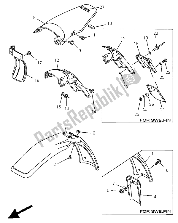 All parts for the Fender of the Yamaha DT 125R 1998