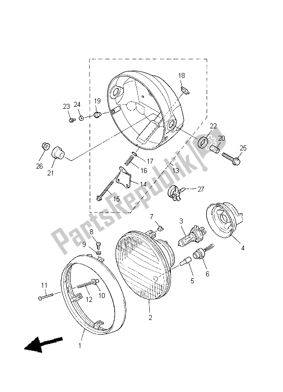 All parts for the Headlight of the Yamaha XJR 1300 2009