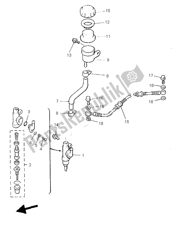 All parts for the Rear Master Cylinder of the Yamaha V MAX 12 1200 1997