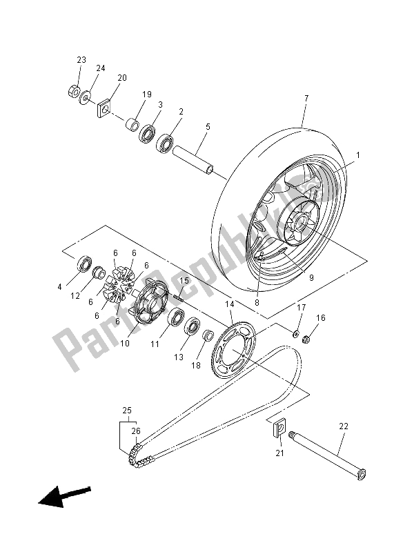 All parts for the Rear Wheel of the Yamaha FZ8 N 800 2012