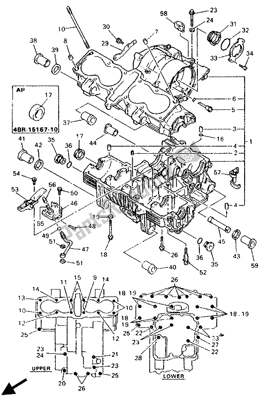 All parts for the Crankcase of the Yamaha XJ 600S Diversion 1993