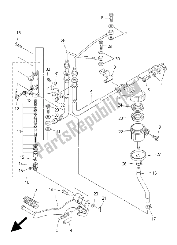 Alle onderdelen voor de Achterste Hoofdcilinder van de Yamaha FZ1 NA Fazer 1000 2008