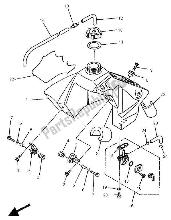 All parts for the Fuel Tank of the Yamaha YZ 80 LW 1995